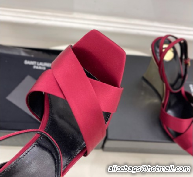 Pretty Style Saint Laurent Lucienne Silk Wedge Sandals 10.5cm Red 50604086