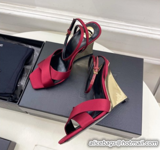 Pretty Style Saint Laurent Lucienne Silk Wedge Sandals 10.5cm Red 50604086