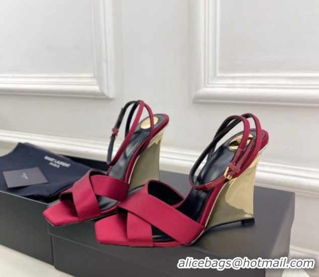 Pretty Style Saint Laurent Lucienne Silk Wedge Sandals 10.5cm Red 50604086