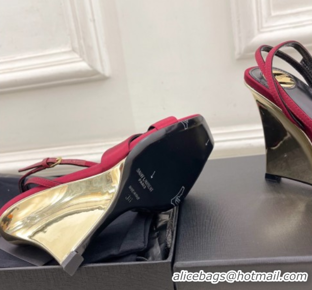 Pretty Style Saint Laurent Lucienne Silk Wedge Sandals 10.5cm Red 50604086
