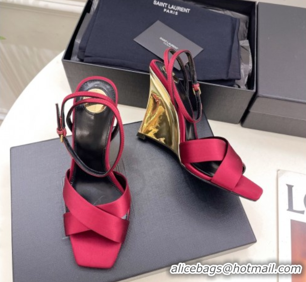 Pretty Style Saint Laurent Lucienne Silk Wedge Sandals 10.5cm Red 50604086