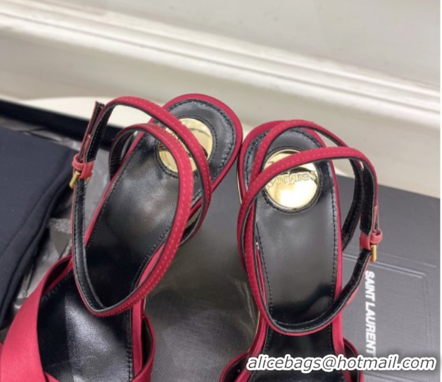 Pretty Style Saint Laurent Lucienne Silk Wedge Sandals 10.5cm Red 50604086