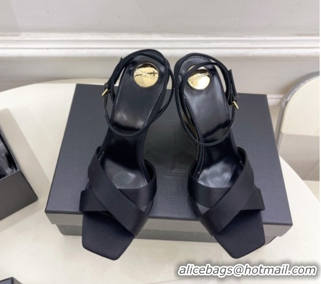Durable Saint Laurent Lucienne Silk Wedge Sandals 10.5cm Black 50604087