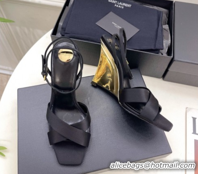 Durable Saint Laurent Lucienne Silk Wedge Sandals 10.5cm Black 50604087