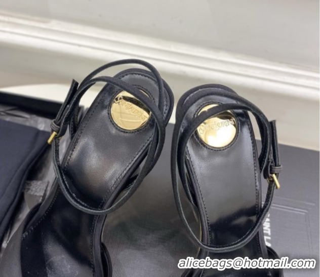 Durable Saint Laurent Lucienne Silk Wedge Sandals 10.5cm Black 50604087