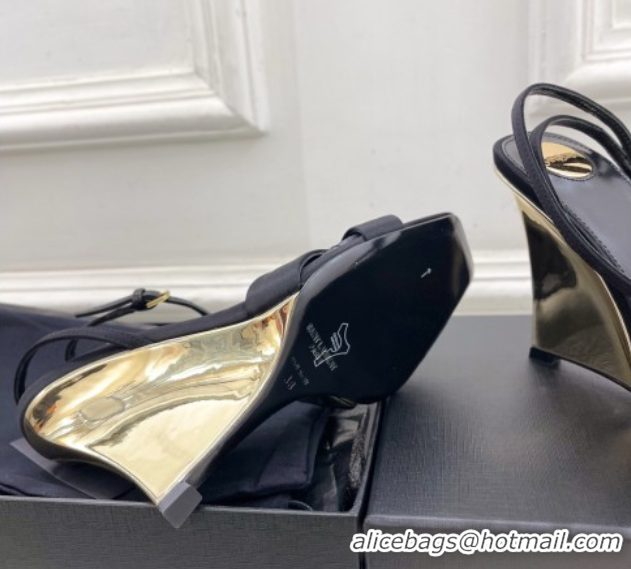 Durable Saint Laurent Lucienne Silk Wedge Sandals 10.5cm Black 50604087