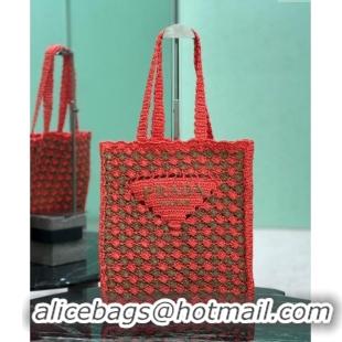 Top Grade Prada Crochet tote bag 1BG393 Orange/Caramel Brown 2025