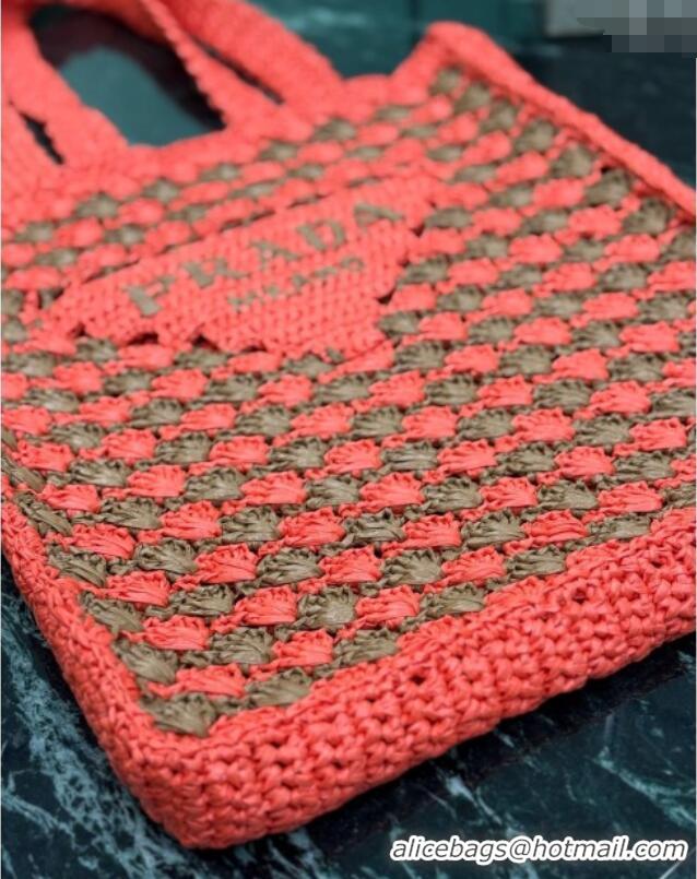 Top Grade Prada Crochet tote bag 1BG393 Orange/Caramel Brown 2025