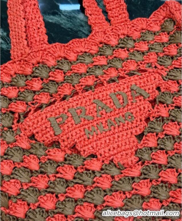 Top Grade Prada Crochet tote bag 1BG393 Orange/Caramel Brown 2025