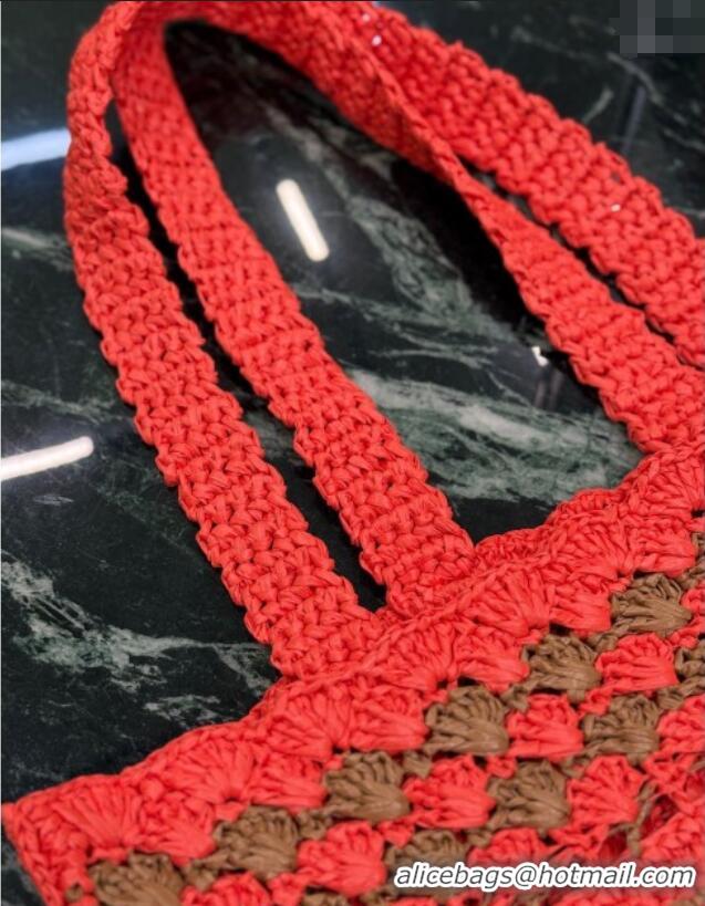 Top Grade Prada Crochet tote bag 1BG393 Orange/Caramel Brown 2025