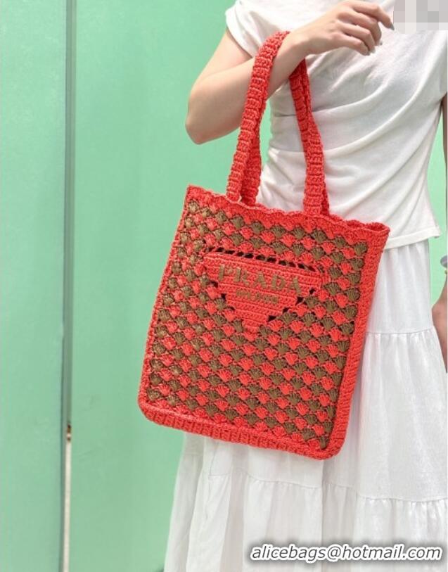 Top Grade Prada Crochet tote bag 1BG393 Orange/Caramel Brown 2025