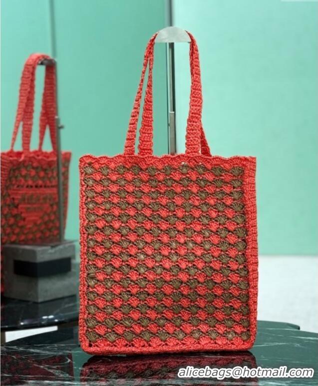 Top Grade Prada Crochet tote bag 1BG393 Orange/Caramel Brown 2025