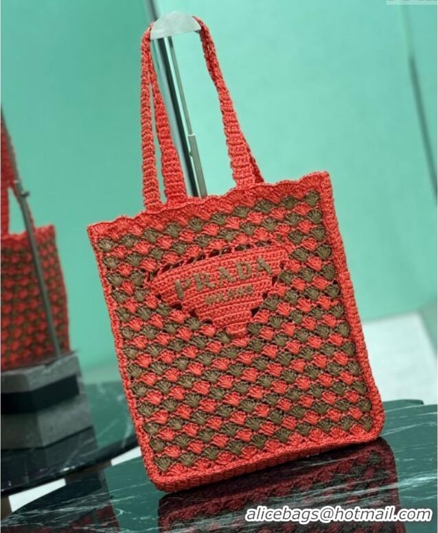 Top Grade Prada Crochet tote bag 1BG393 Orange/Caramel Brown 2025