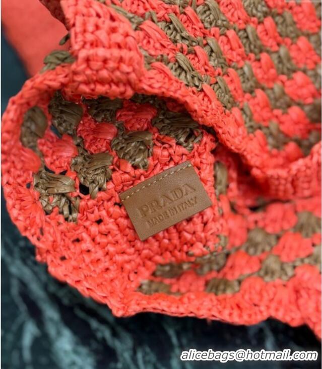 Top Grade Prada Crochet tote bag 1BG393 Orange/Caramel Brown 2025