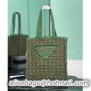 Cheapest Prada Crochet tote bag 1BG393 Lawn Green/Caramel Brown 2025
