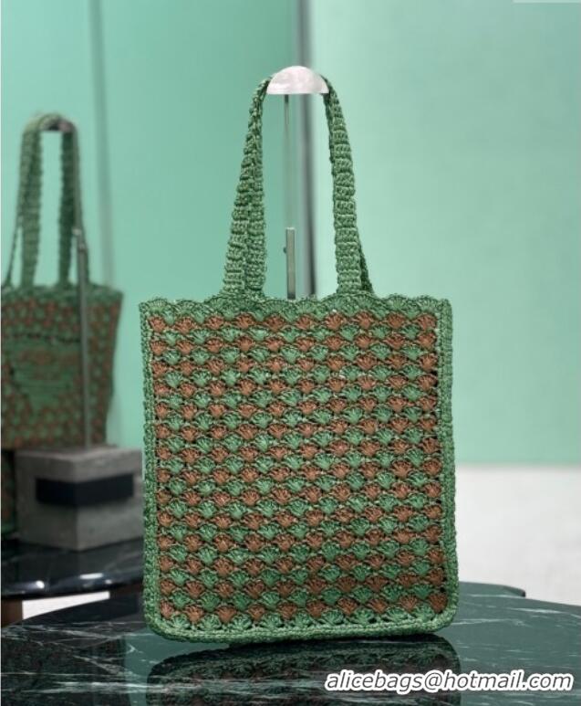 Cheapest Prada Crochet tote bag 1BG393 Lawn Green/Caramel Brown 2025