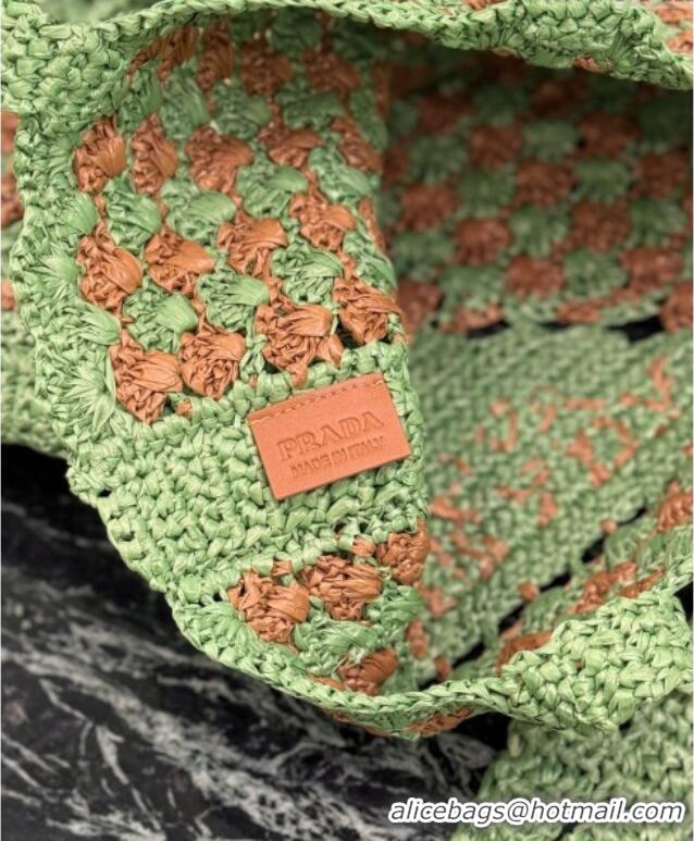 Cheapest Prada Crochet tote bag 1BG393 Lawn Green/Caramel Brown 2025