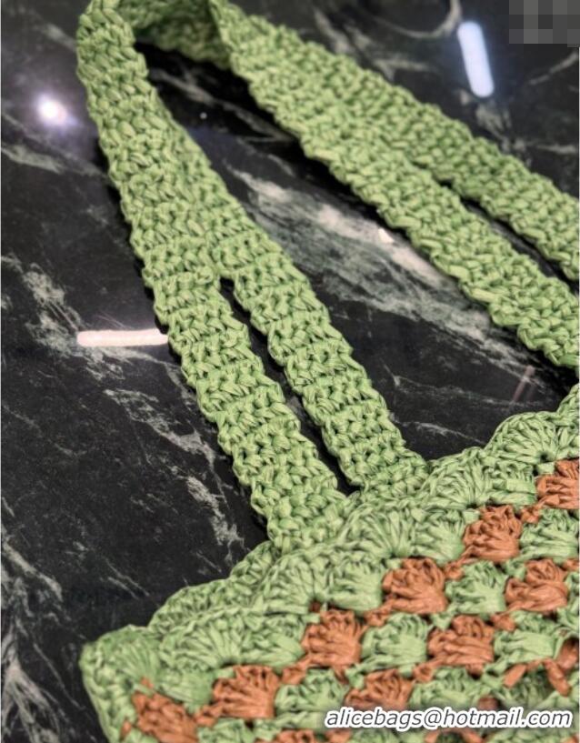 Cheapest Prada Crochet tote bag 1BG393 Lawn Green/Caramel Brown 2025