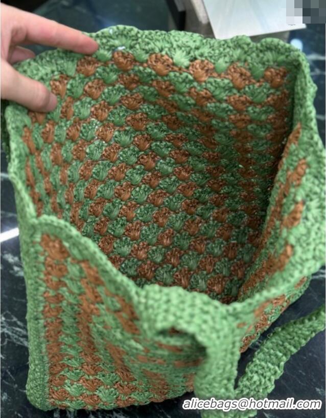 Cheapest Prada Crochet tote bag 1BG393 Lawn Green/Caramel Brown 2025