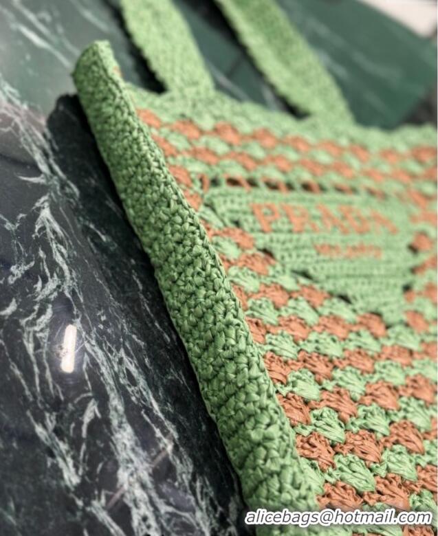 Cheapest Prada Crochet tote bag 1BG393 Lawn Green/Caramel Brown 2025