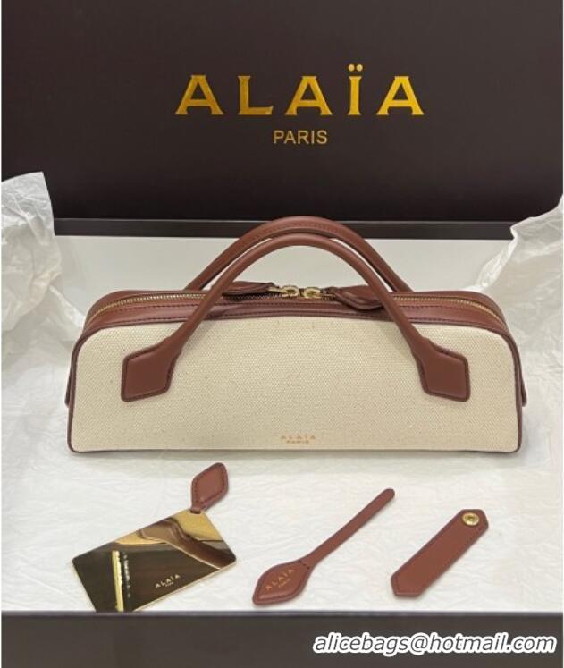 Grade Quality Alaia Le Tecket Long Clutch bag in Canvas and Leather A5030 Brown 2025
