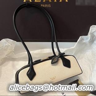 Pretty Style Alaia Le Tecket Small Long Shoulder bag in Canvas and Leather A5031 Black 2025