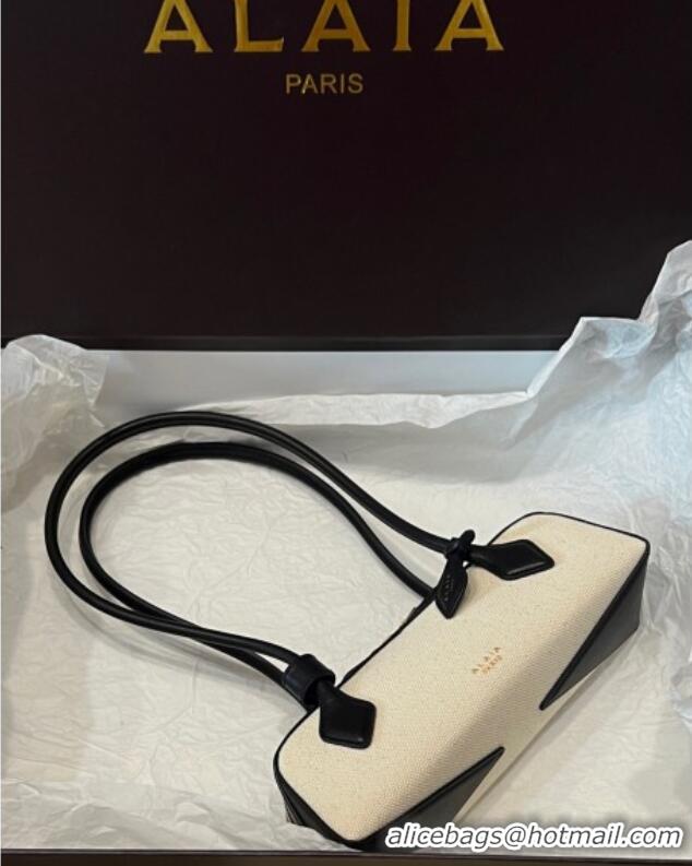 Pretty Style Alaia Le Tecket Small Long Shoulder bag in Canvas and Leather A5031 Black 2025
