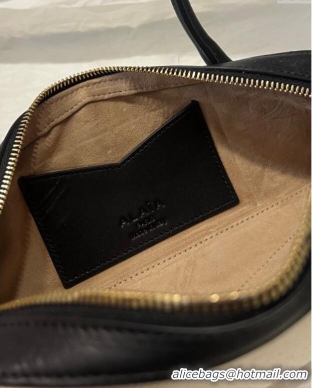 Pretty Style Alaia Le Tecket Small Long Shoulder bag in Canvas and Leather A5031 Black 2025