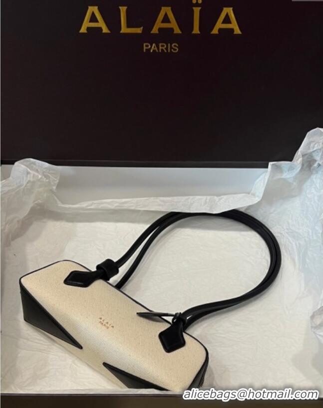 Pretty Style Alaia Le Tecket Small Long Shoulder bag in Canvas and Leather A5031 Black 2025