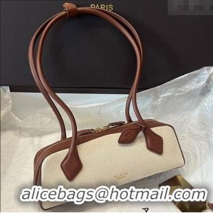 Luxury Cheap Alaia Le Tecket Small Long Shoulder bag in Canvas and Leather A5031 Brown 2025