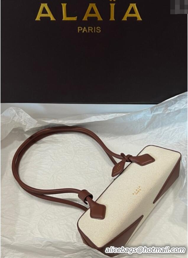 Luxury Cheap Alaia Le Tecket Small Long Shoulder bag in Canvas and Leather A5031 Brown 2025