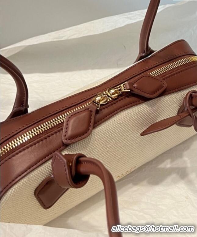 Luxury Cheap Alaia Le Tecket Small Long Shoulder bag in Canvas and Leather A5031 Brown 2025