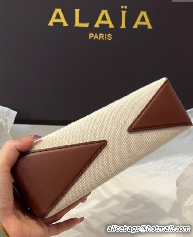 Luxury Cheap Alaia Le Tecket Small Long Shoulder bag in Canvas and Leather A5031 Brown 2025