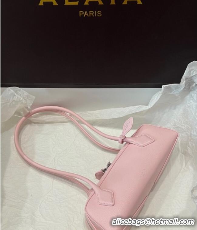 Famous Brand Alaia Le Tecket Small Long Shoulder bag in Grained Leather A5031 Light Pink 2025