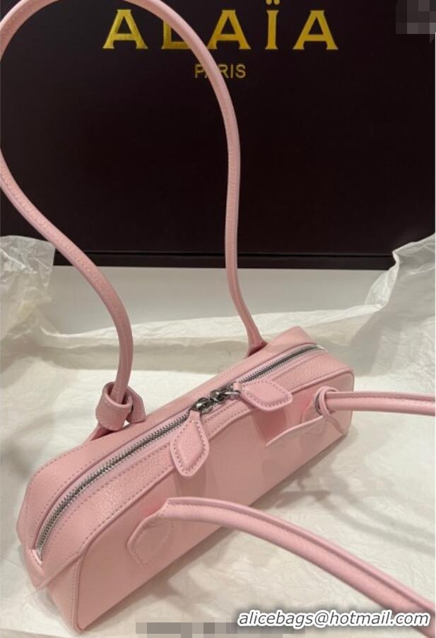 Famous Brand Alaia Le Tecket Small Long Shoulder bag in Grained Leather A5031 Light Pink 2025