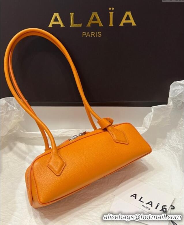 Spot Bulk Alaia Le Tecket Small Long Shoulder bag in Grained Leather A5031 Orange 2025