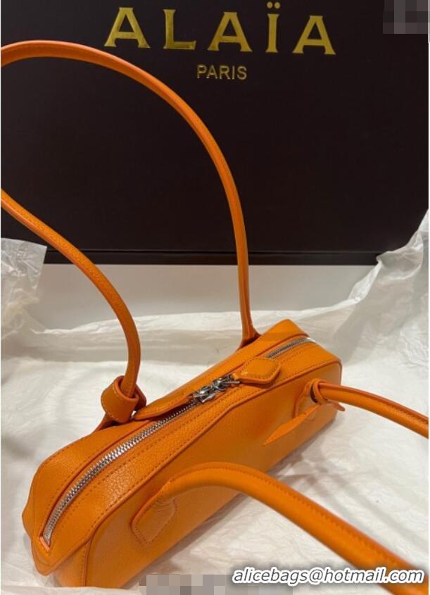 Spot Bulk Alaia Le Tecket Small Long Shoulder bag in Grained Leather A5031 Orange 2025