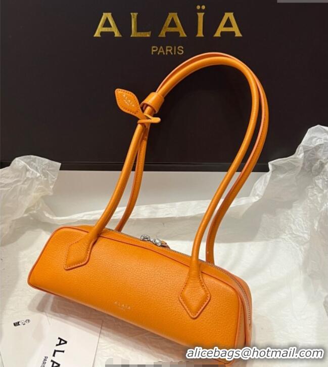 Spot Bulk Alaia Le Tecket Small Long Shoulder bag in Grained Leather A5031 Orange 2025