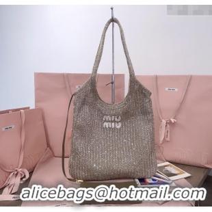Buy New Cheap Miu Miu IVY sequin mesh tote bag 5BG231 Dark Grey 2025