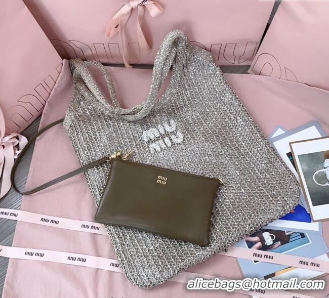 Buy New Cheap Miu Miu IVY sequin mesh tote bag 5BG231 Dark Grey 2025