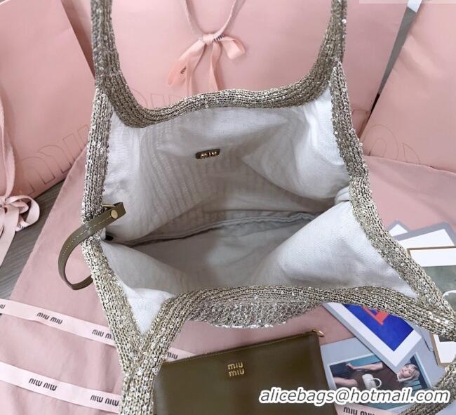 Buy New Cheap Miu Miu IVY sequin mesh tote bag 5BG231 Dark Grey 2025
