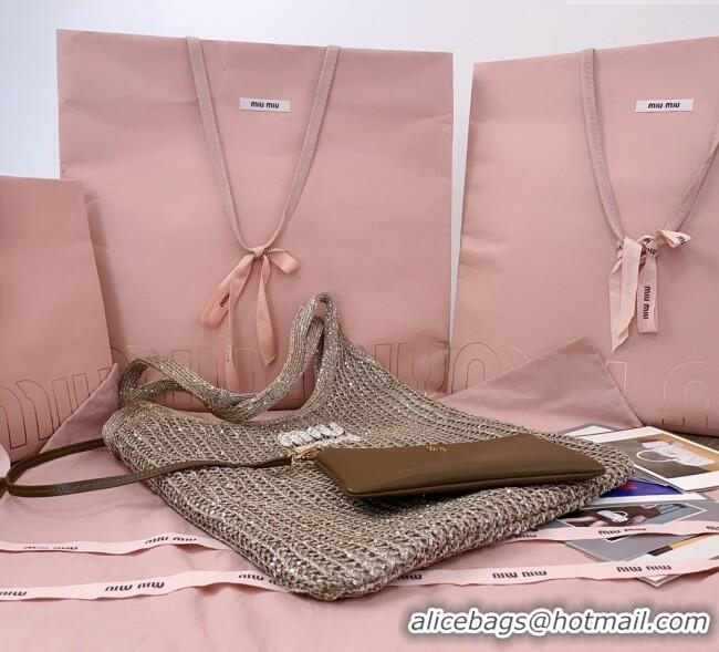 Buy New Cheap Miu Miu IVY sequin mesh tote bag 5BG231 Dark Grey 2025
