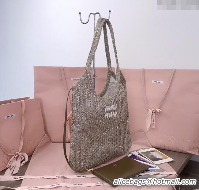 Buy New Cheap Miu Miu IVY sequin mesh tote bag 5BG231 Dark Grey 2025