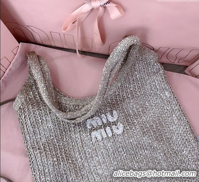 Buy New Cheap Miu Miu IVY sequin mesh tote bag 5BG231 Dark Grey 2025