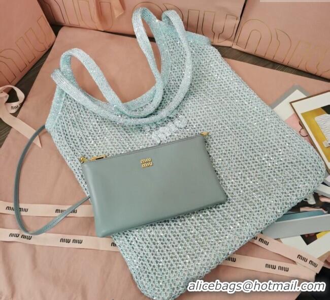 Well Crafted Miu Miu IVY sequin mesh tote bag 5BG231 Blue 2025