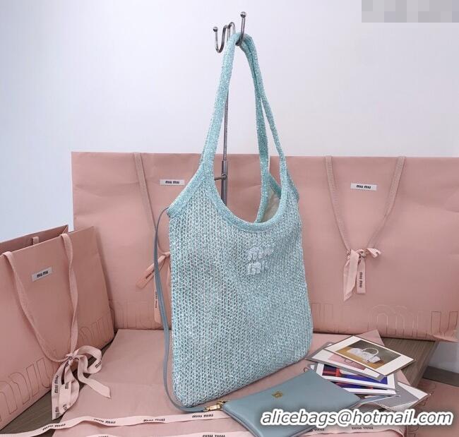 Well Crafted Miu Miu IVY sequin mesh tote bag 5BG231 Blue 2025