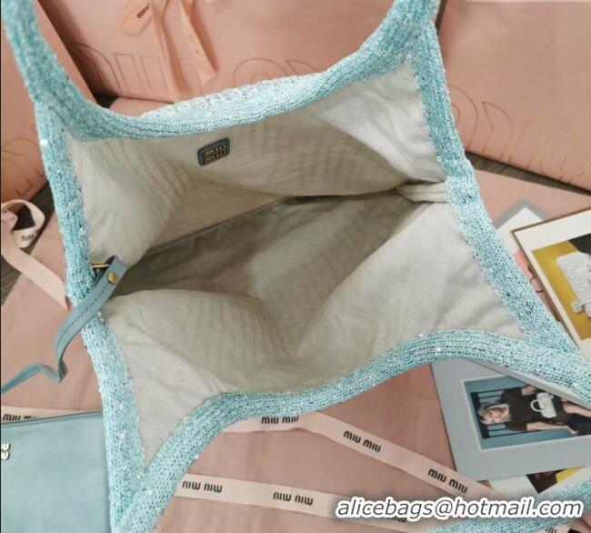 Well Crafted Miu Miu IVY sequin mesh tote bag 5BG231 Blue 2025