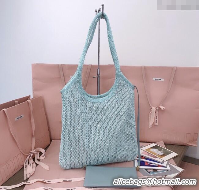 Well Crafted Miu Miu IVY sequin mesh tote bag 5BG231 Blue 2025