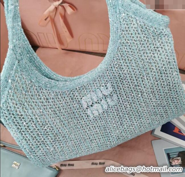Well Crafted Miu Miu IVY sequin mesh tote bag 5BG231 Blue 2025