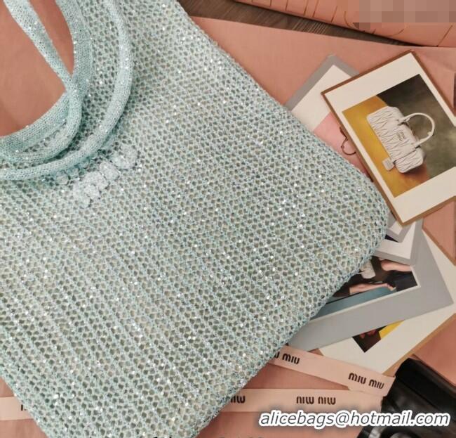 Well Crafted Miu Miu IVY sequin mesh tote bag 5BG231 Blue 2025